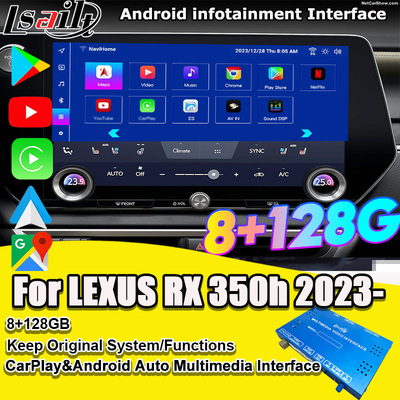 Interfaz de vídeo multimedia Android para RX350h RX500H 2023-2024 NX LX GX ES Incluye NetFlix, YouTube, ranura para tarjetas SIM