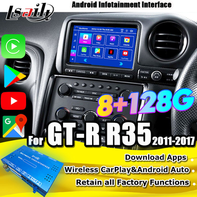 Lsailt Interfaz multimedia Android para GT-R GTR R35 2011-2016 Interfaz de Carplay inalámbrica Incluye YouTube, GPS,8+128 GB