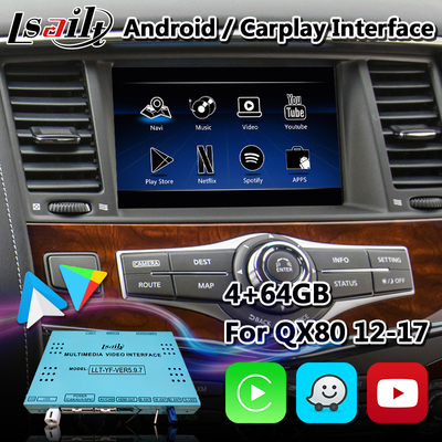 Interfaz de la navegación de las multimedias de Android para Infiniti QX80 con Android inalámbrico Carplay auto