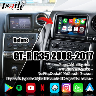 Pantalla de las multimedias del coche de Lsailt para GT-r R35 GTR con 4+64GB CarPlay inalámbrico, exhibición de la mejora