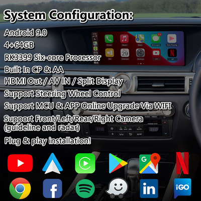 Interfaz multimedia de automóvil Android para Lexus GS300h GS200t GS350 GS450h GSF GS L10 2016-2020
