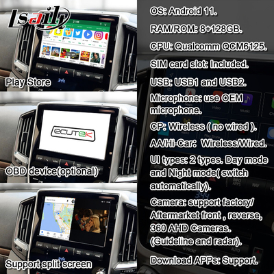 8+128GB Qualcomm Android Interfaz de vídeo multimedia para Land Cruiser 2013-2021 LC200, VX_R, GX_R con CarPlay inalámbrico
