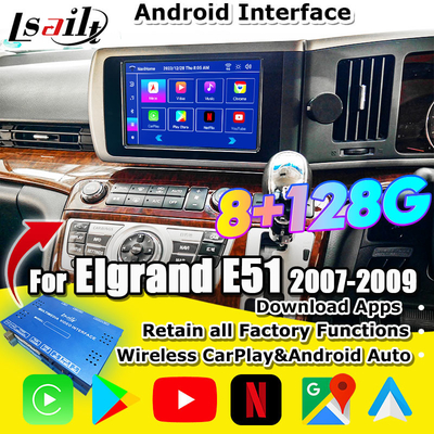 Lsailt 8G Modulo de infoentretenimiento inteligente Android para Nissan Elgrand E51 Serie 3 Soporte para CarPlay, YouTube, pantalla de reposacabezas