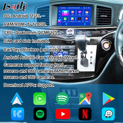 Android 13 8G Android Smart Infotainment Module para Nissan Elgrand E52 2010-Incluido CarPlay, YouTube, pantalla de reposacabezas