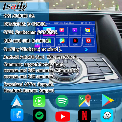 Nissan Multmedia Interface para Teana J32 Murano Quest Patrol Android 13 Modulo de infoentretenimiento con NetFlix, YouTube