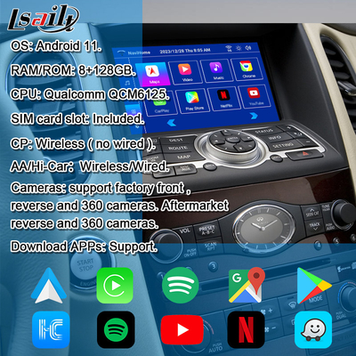 Lsailt 8G Modulo de infoentretenimiento Android para Infiniti EX QX50 2008-2017 Incluye CarPlay inalámbrico, YouTube, NetFlix