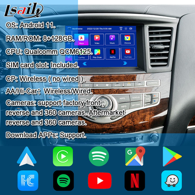 Lsailt 8G Interfaz multimedia Android para Infiniti QX60 JX35 2011-2020 CarPlay inalámbrico integrado, Android Auto