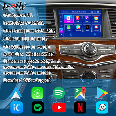 Modulo de infoentretenimiento Android 8G para Infiniti QX80 QX56 Nissan Patrol 20100-2021 Interfaz inalámbrica de CarPlay, YouTube