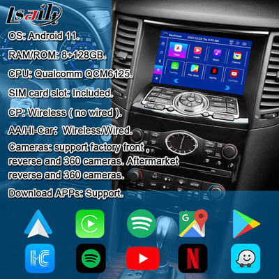 Lsailt 8G Interfaz multimedia Android para Infiniti QX70 FX35 FX37 2008-2017 CarPlay inalámbrico integrado, Android Auto