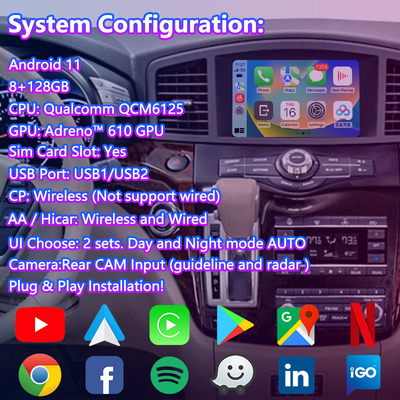 Lsailt 8 pulgadas Android Multimedia Interfaz de pantalla de Carplay para 2011-2017 Nissan Quest E52