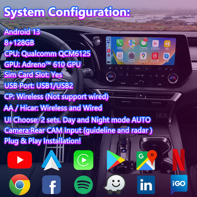 Interfaz de vídeo multimedia de Android Carplay para el 2023-Presente Lexus RX RX350 RX350h RX450h RX500h AL30