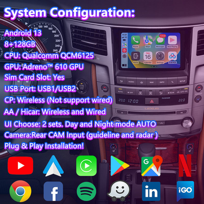 Interfaz de vídeo multimedia Android para 2012-2015 Lexus LX 570 LX570