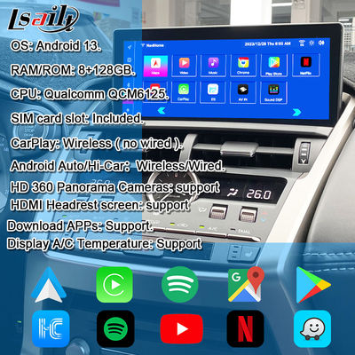 Pantalla Android Lexus con CarPlay inalámbrico y Android Auto, pantalla táctil de 10.25 pulgadas para Lexus NX200T NX300H 2018-2022, tarjeta SIM y cámaras 360, pantalla IPS