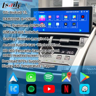Pantalla Android Lexus para Lexus NX200T NX300H 2015-2017 10.25 pulgadas IPS HD Display Android 13 CarPlay inalámbrico, Android Auto