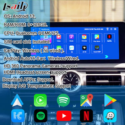 Pantalla Android 10.25 pulgadas de Lexus Qualcomm 8 núcleo GPS de navegación CarPlay Display para Lexus IS300 IS250 IS350 2020-2023