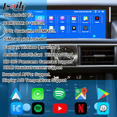 Lexus Android Screen Android 13 Multimedia Display 8 Núcleo Qulcomm para LEXUS IS200T IS300H IS350 Apoyo al control del joystick, YouTube, Google Play, CarPlay
