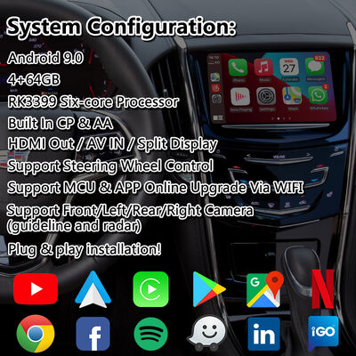 Interfaz de video de navegación Android para el sistema Cadillac ATS CUE 2014-2019 con Carplay