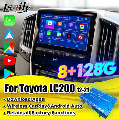 Interfaz de video multimedia Android 13 para Land Cruiser LC200 VXR VX GXL Sahara V8 2013-2021 Actualización de pantalla OEM con CarPlay inalámbrico, YouTube