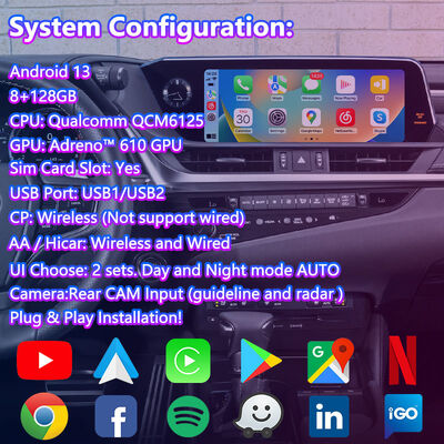 Interfaz de navegación de video Lsalit Android Carplay para Lexus ES 300h ES250 ES350 ES300h 2018-Presente