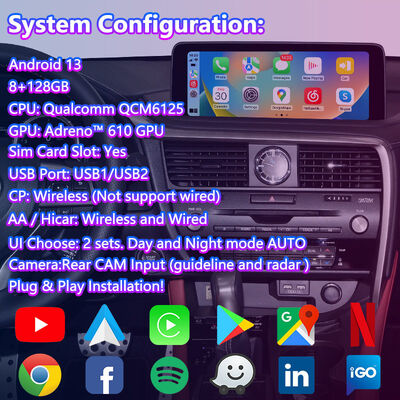 Interfaz de video de Android Carplay para el 2019-2022 Lexus RX 300 RX450h RX350L RX450hL RX350 RX300