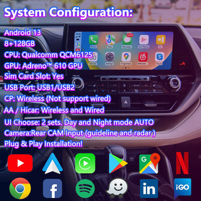 Interfaz de vídeo multimedia de navegación de automóviles Android para el Toyota Highlander 2020.