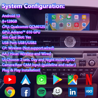 Pantalla multimedia de navegación para Android para 2012-2018 Lexus ES 300h ES250 ES350 ES300H