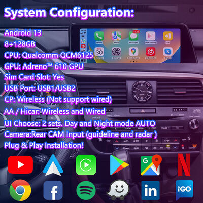 Pantalla de interfaz multimedia de Android Carplay para 2016-2019 Lexus RX Knob RX350 RX450h RX200t RX300