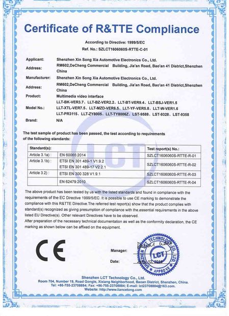 Porcelana Shenzhen Xinsongxia Automobile Electron Co.,Ltd Certificaciones